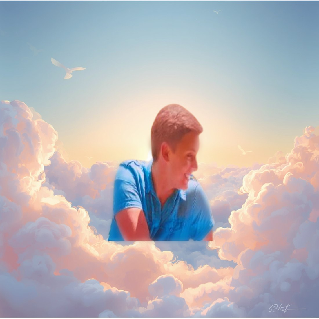 Jonny, pictured among sunlit clouds