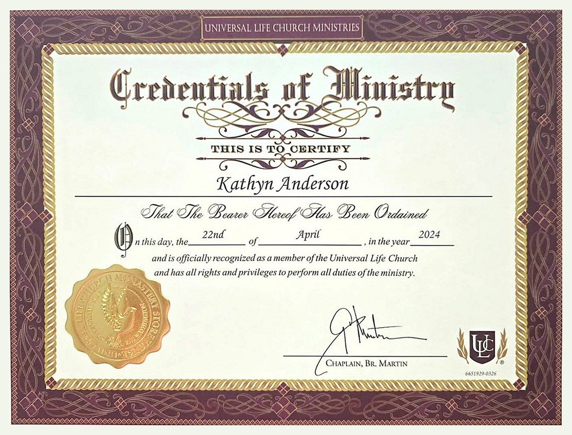 Kathryn’s certificate of ministry